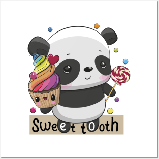 Cartoon Panda with Cake Posters and Art